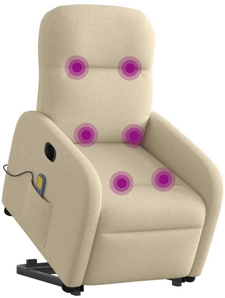 Fotelis Atsistojantis elektrinis masažinis krėslas, kreminis, audinys