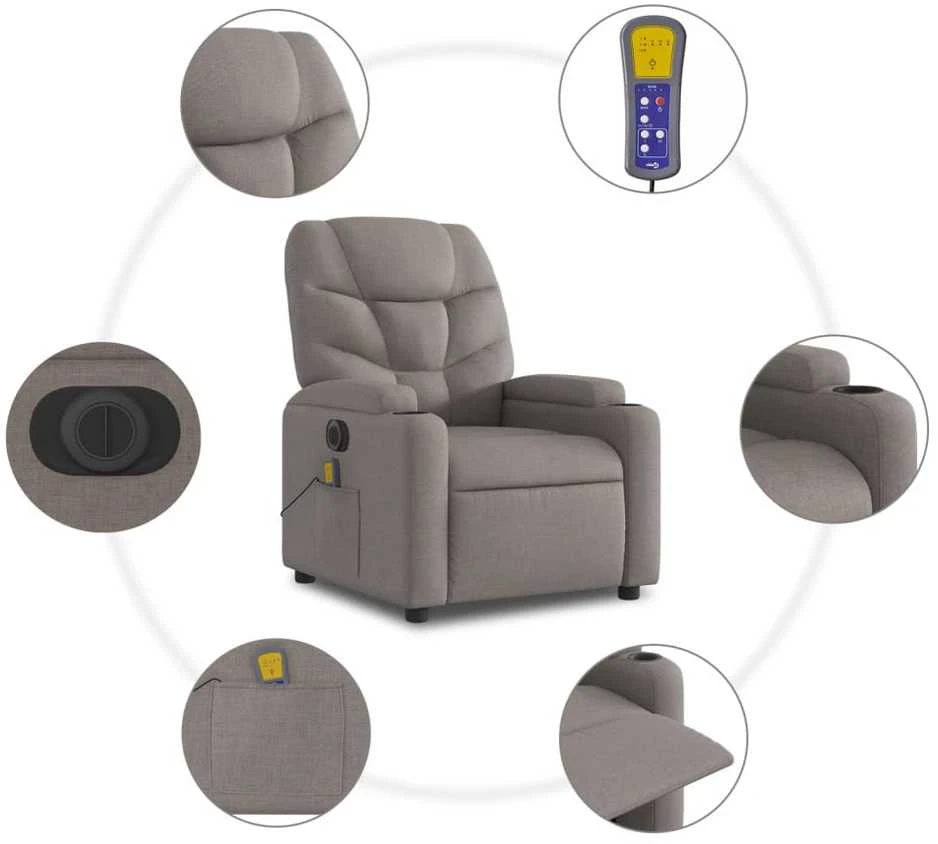 Fotelis Atsistojantis elektrinis masažinis krėslas, taupe, audinys