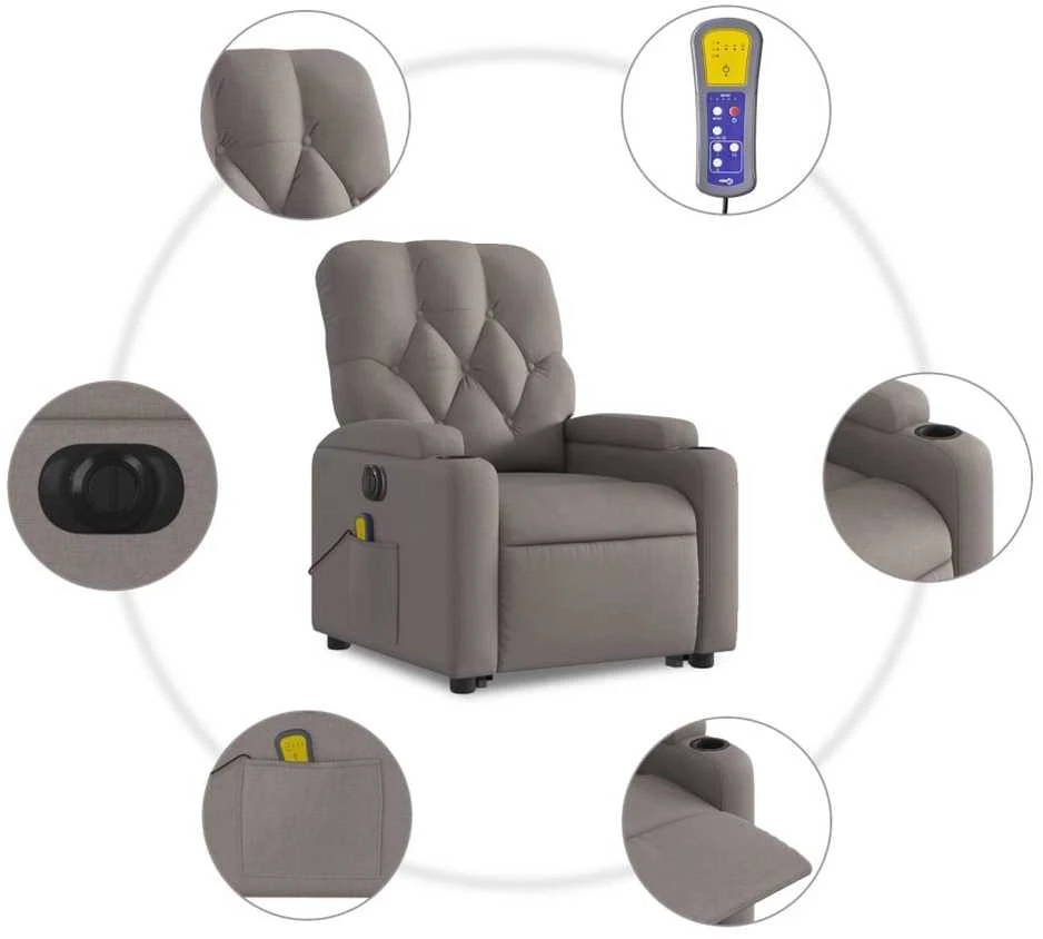 Fotelis Atsistojantis elektrinis masažinis krėslas, taupe, audinys