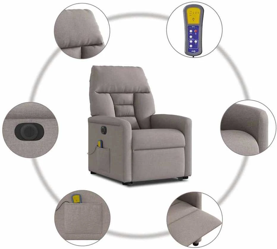 Fotelis Atsistojantis elektrinis masažinis krėslas, taupe, audinys