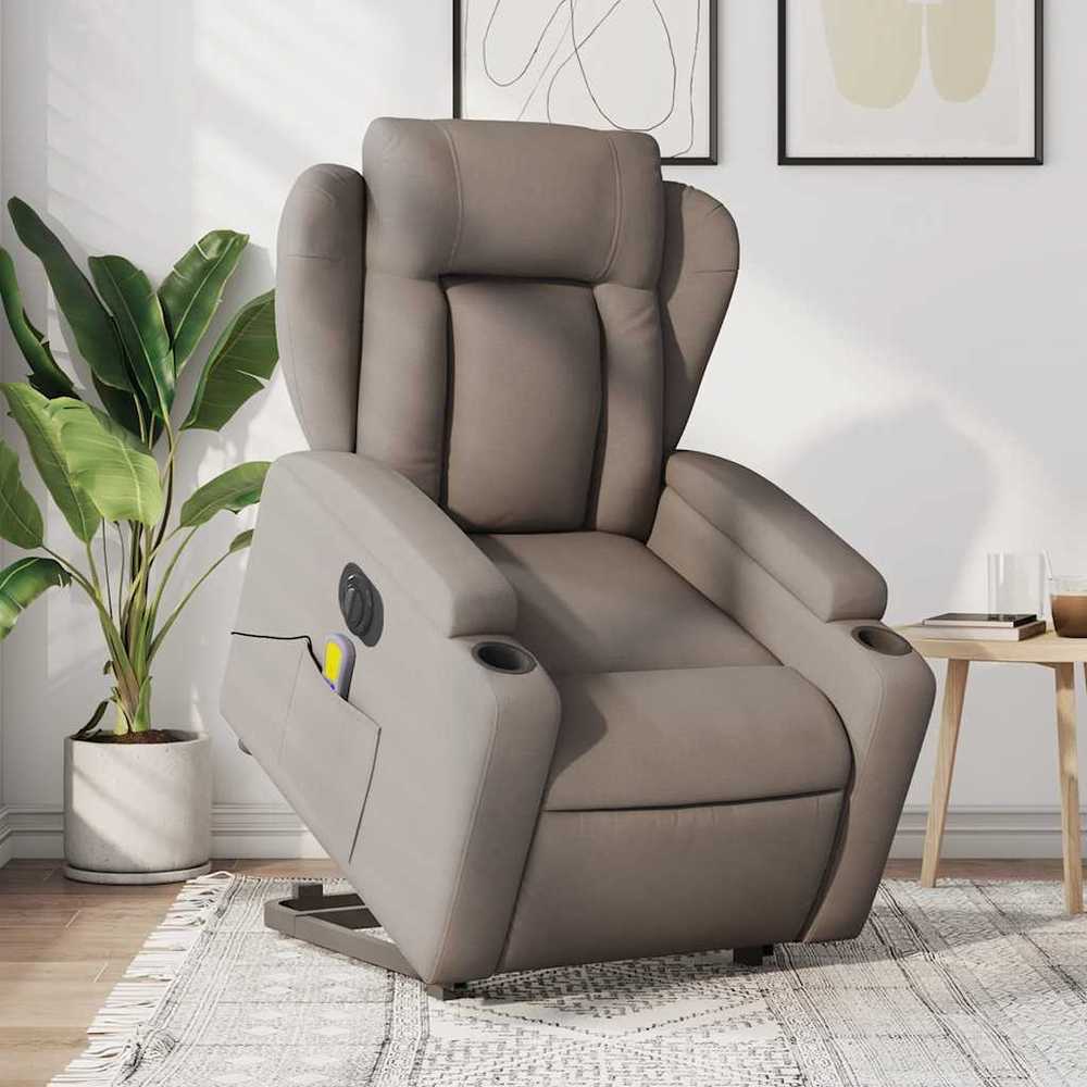 Fotelis Atsistojantis elektrinis masažinis krėslas, taupe, audinys