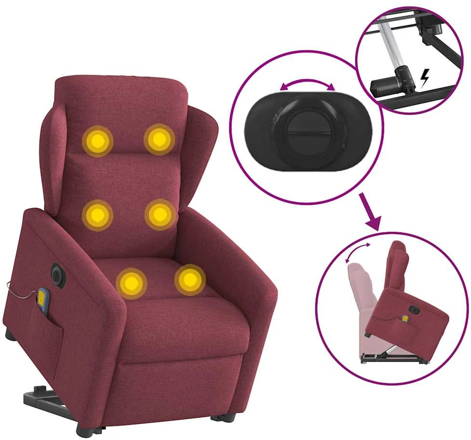 Fotelis Atsistojantis elektrinis masažinis krėslas, vyno, audinys