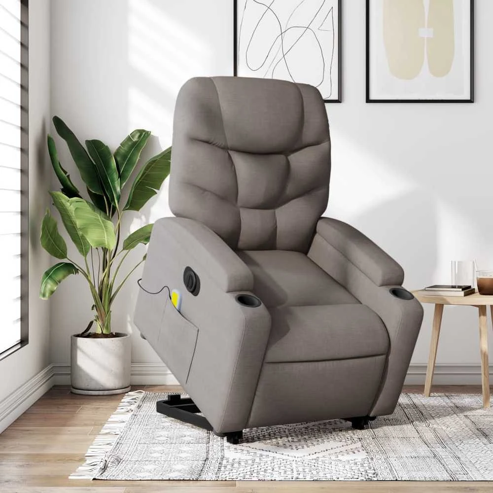 Fotelis Atsistojantis elektrinis masažinis krėslas, taupe, audinys