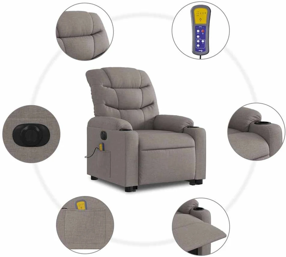 Fotelis Atsistojantis elektrinis masažinis krėslas, taupe, audinys