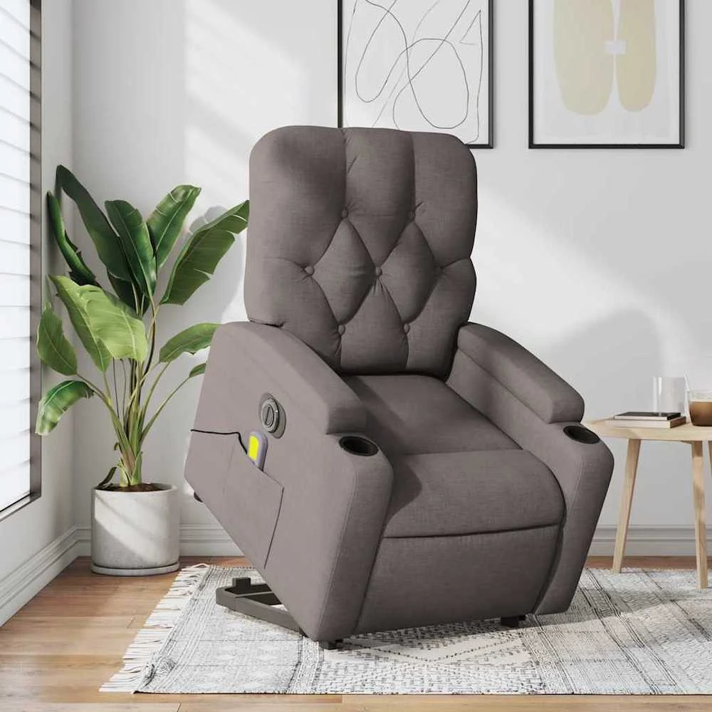 Fotelis Atsistojantis elektrinis masažinis krėslas, taupe, audinys