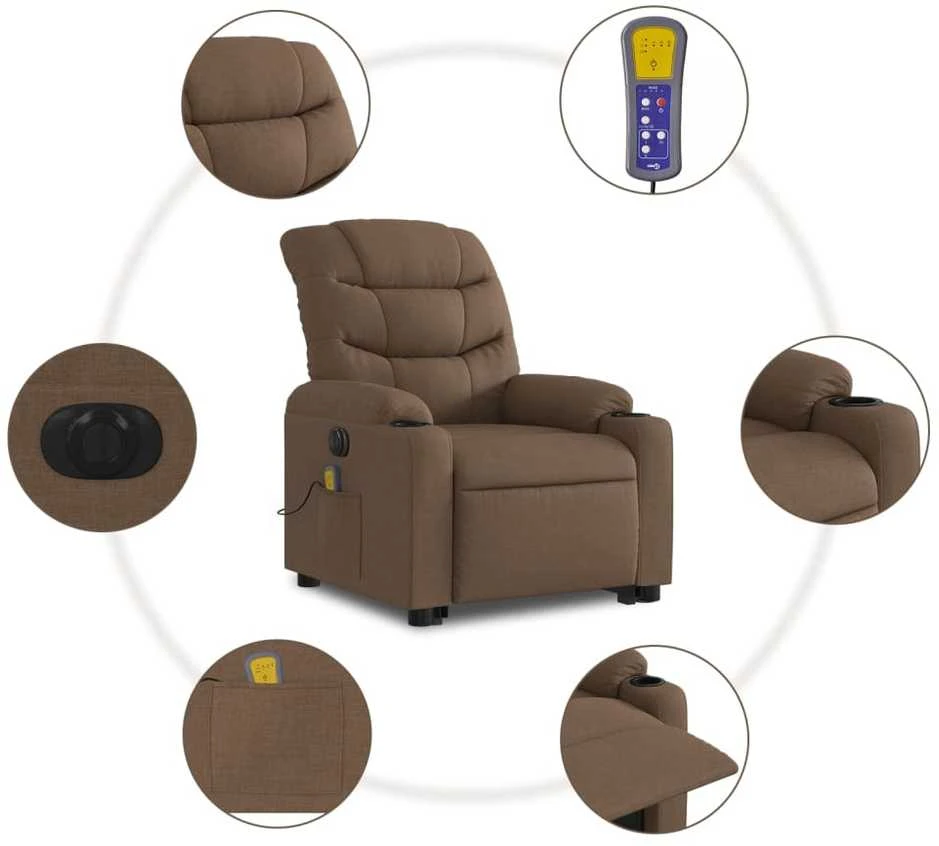 Fotelis Atsistojantis elektrinis masažinis krėslas, rudas, audinys