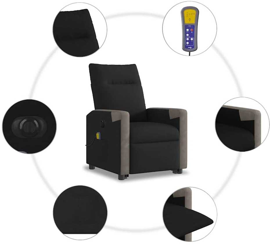 Fotelis Atsistojantis elektrinis masažinis krėslas, juodas, audinys