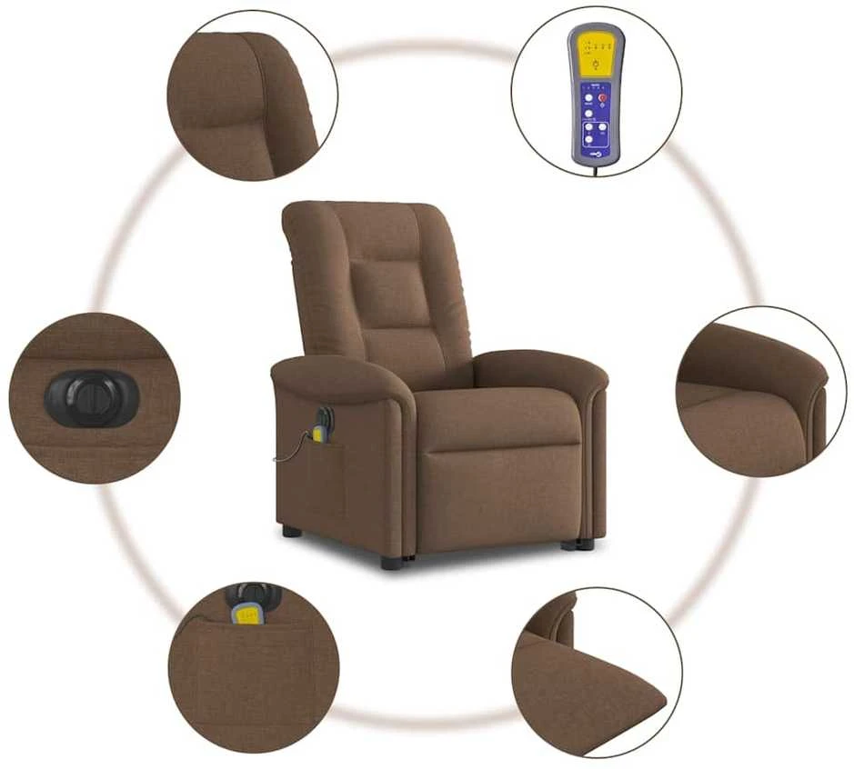 Fotelis Atsistojantis elektrinis masažinis krėslas, rudas, audinys