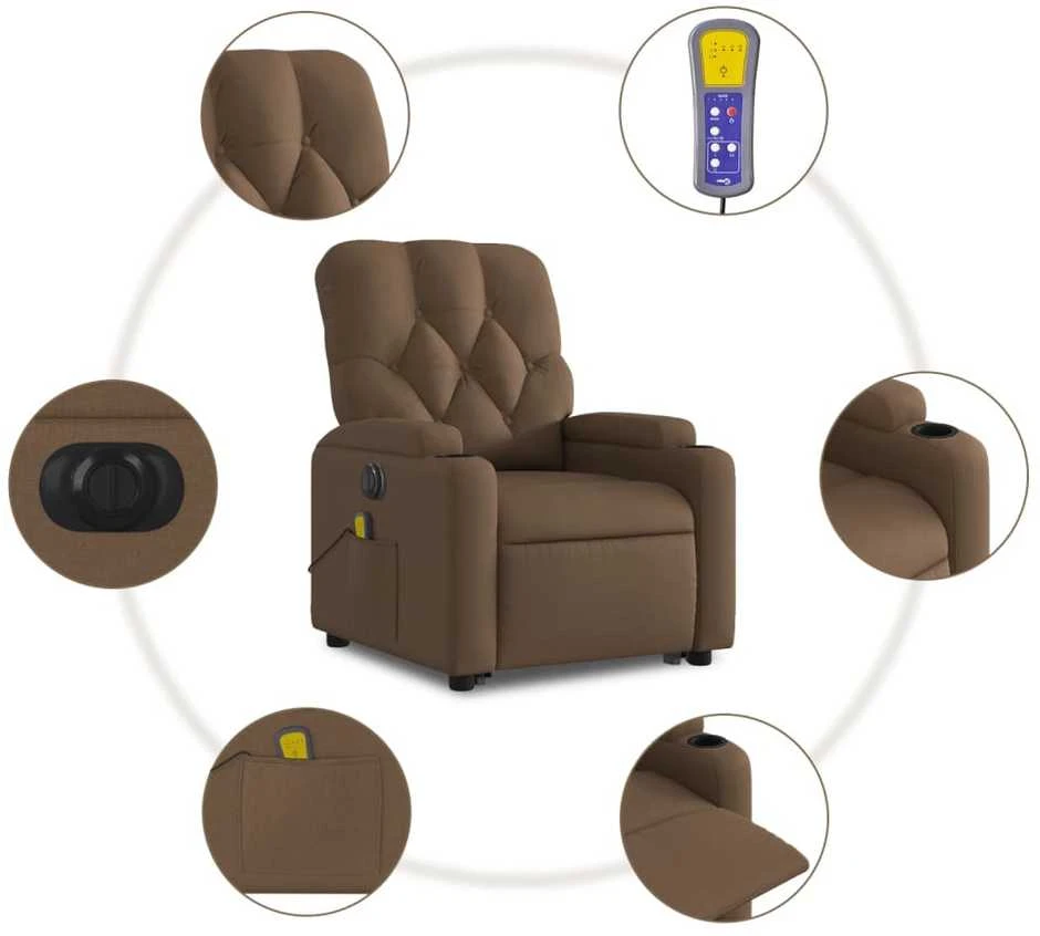 Fotelis Atsistojantis elektrinis masažinis krėslas, rudas, audinys