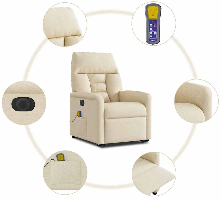 Fotelis Atsistojantis elektrinis masažinis krėslas, kreminis, audinys