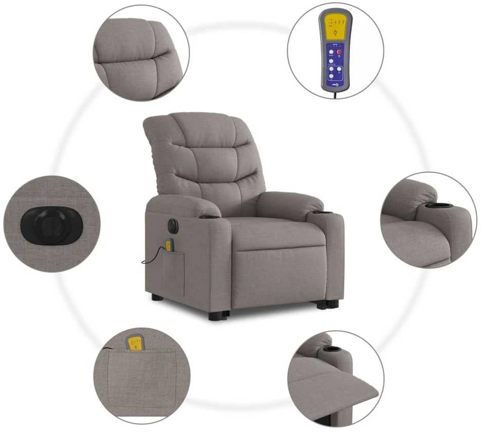 Fotelis Atsistojantis elektrinis masažinis krėslas, taupe, audinys