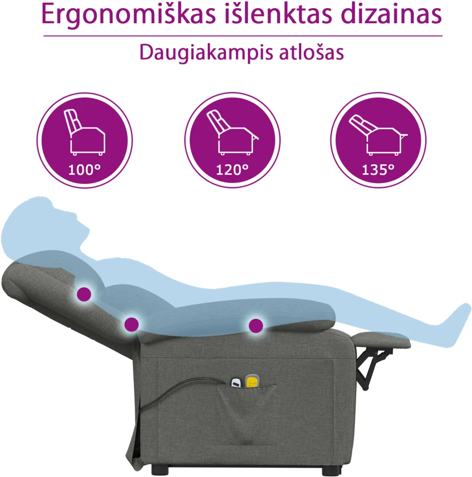 Atsistojantis masažinis krėslas, juodos spalvos, dirbtinė oda