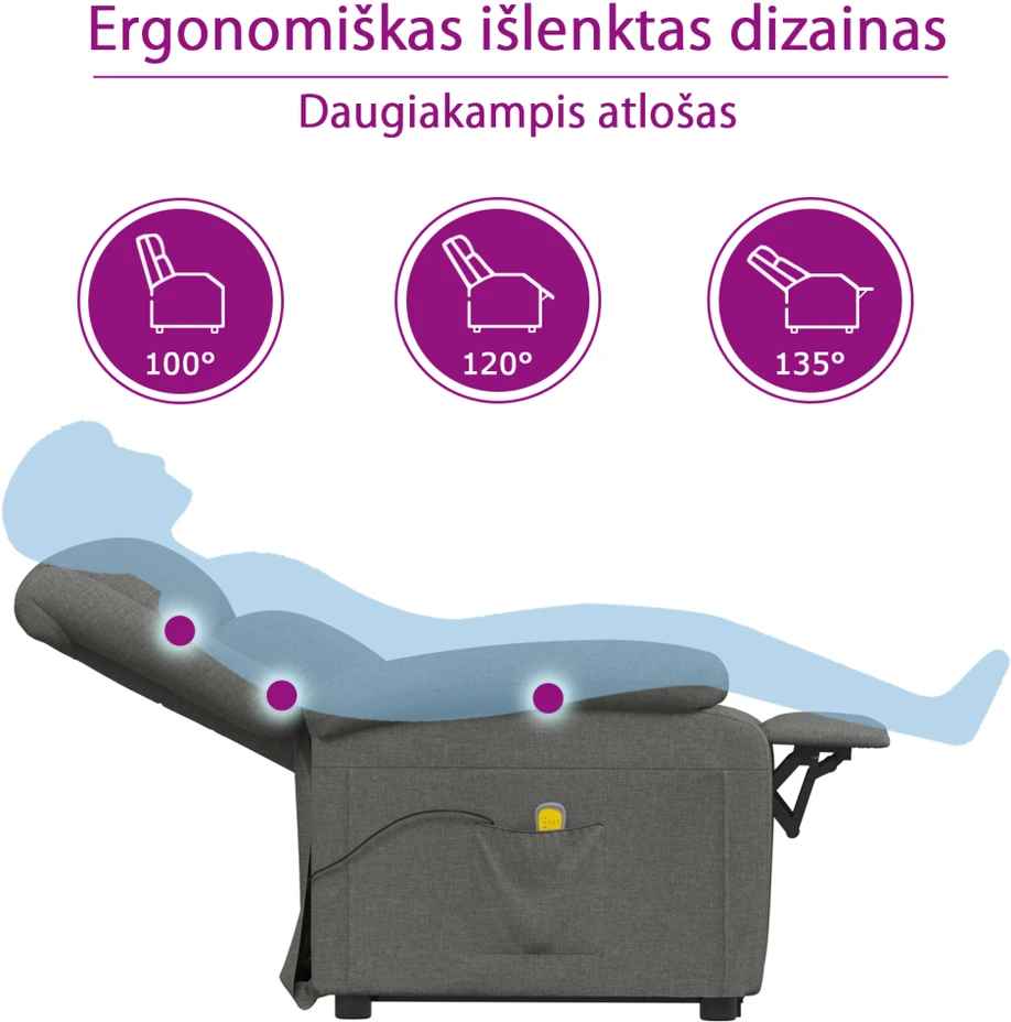 Atsistojantis masažinis krėslas, kreminės spalvos, audinys
