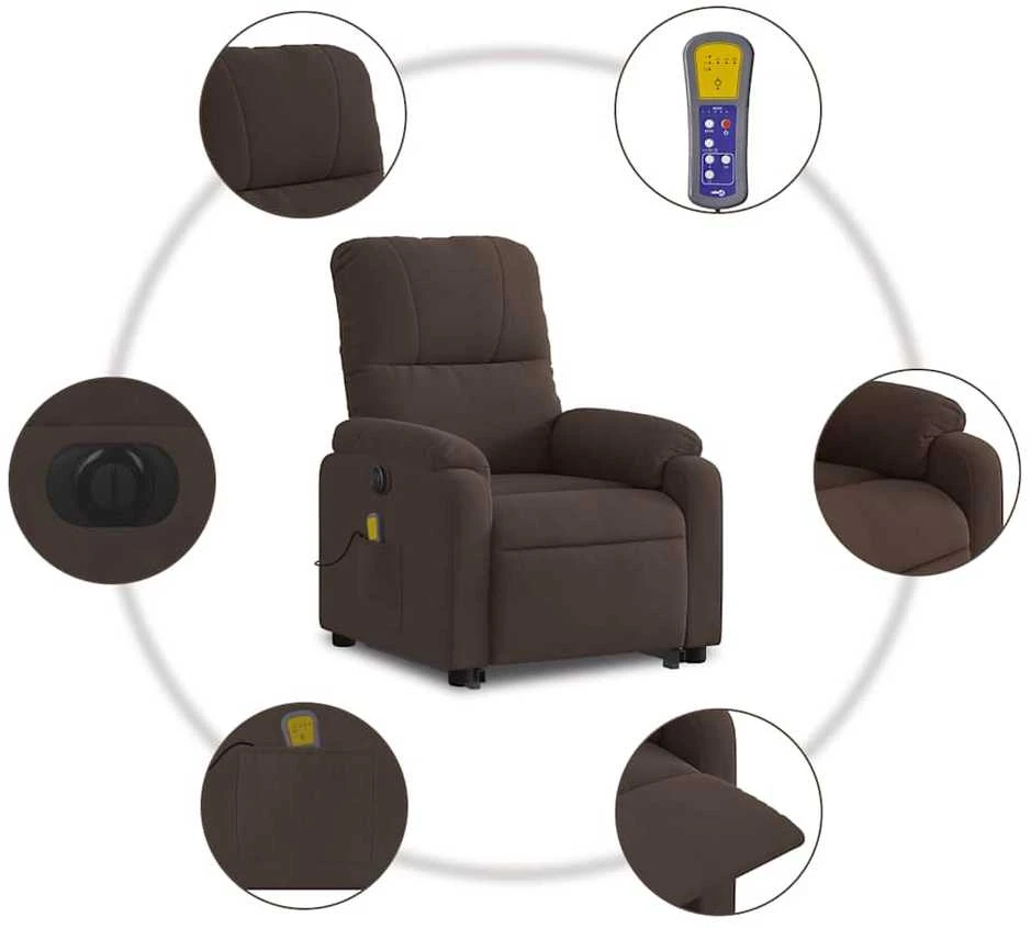 Fotelis Atsistojantis masažinis krėslas, rudas, mikropluošto audinys