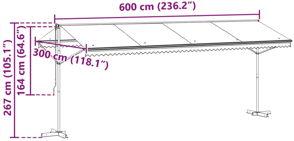 Atvira markizė 6 x 3 m Poliesteris Pilka