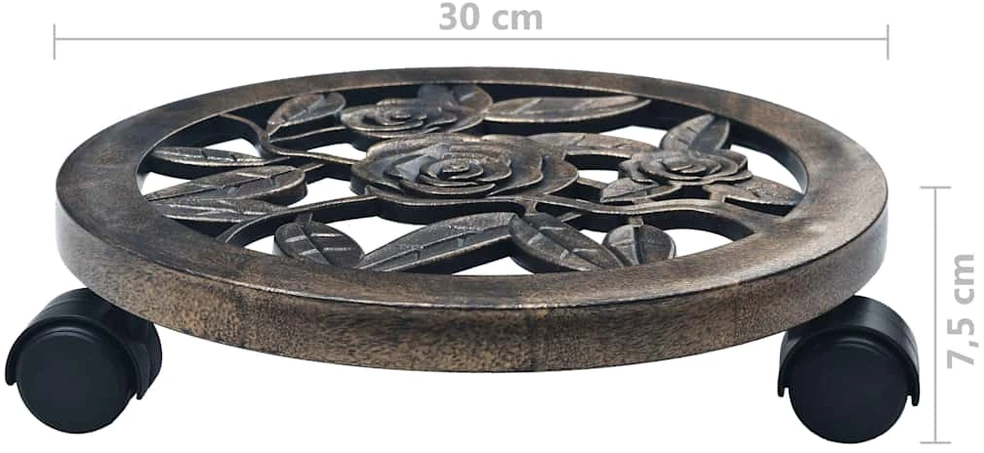 Augalų padėklai su ratukais, 6vnt., bronziniai, 30cm, plastikas