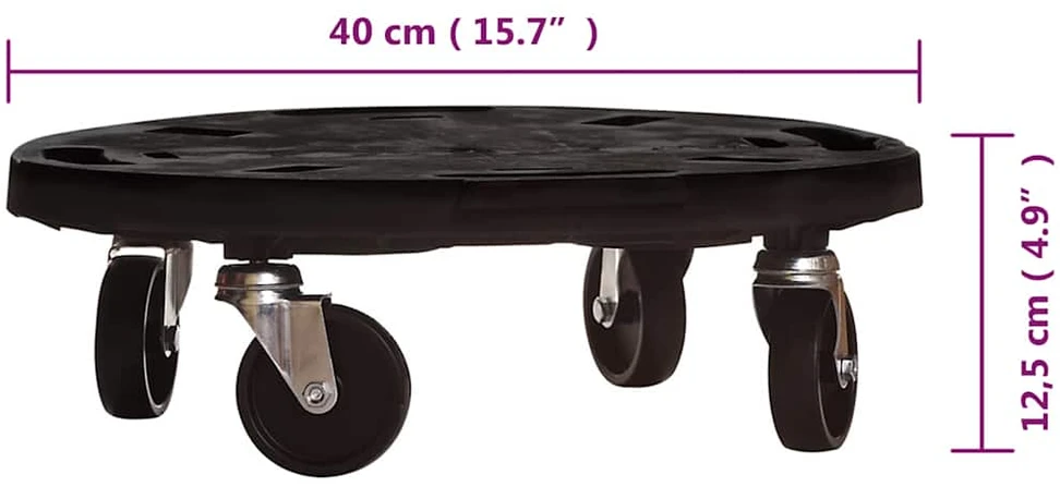 Augalų padėklas su ratukais, juodas, 40cm skersmens, 275kg