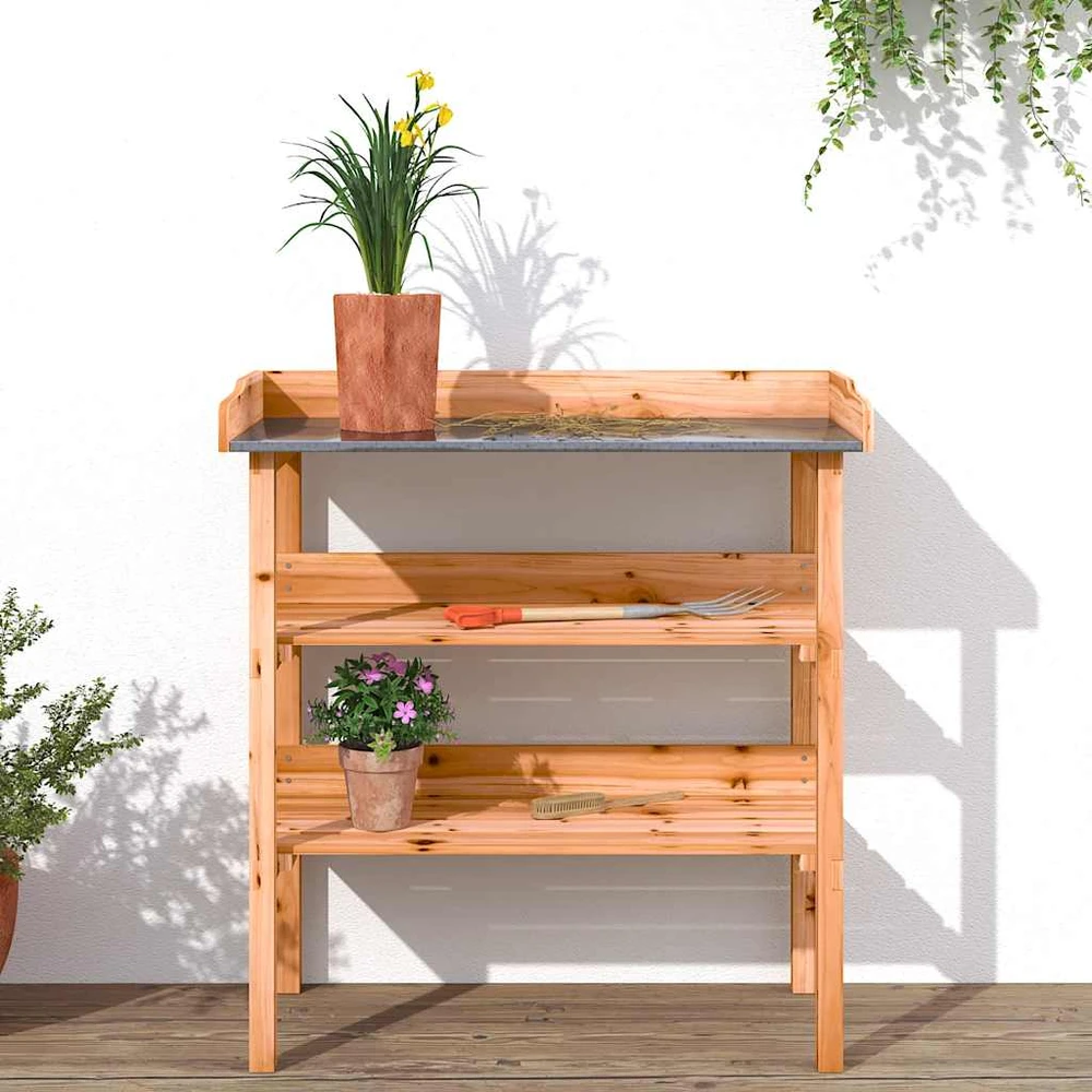 Augalų sodinimo stalas su lentynomis, rudas, 78x38x82,5cm, eglė