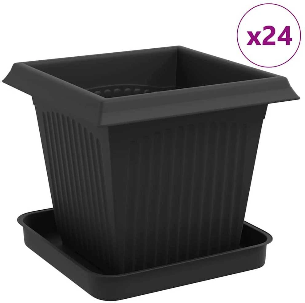 Augalų vazonai 24 vnt. Juoda Plastmasė