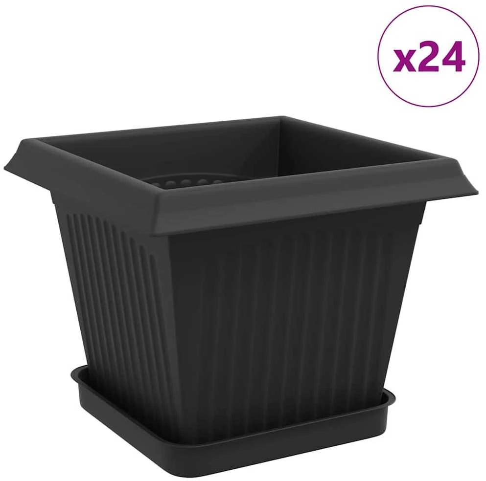 Augalų vazonai 24 vnt. Juoda Plastmasė