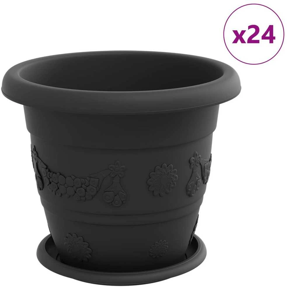 Augalų vazonai 24 vnt. Juoda Ø 26 x 21.5 cm Plastmasė