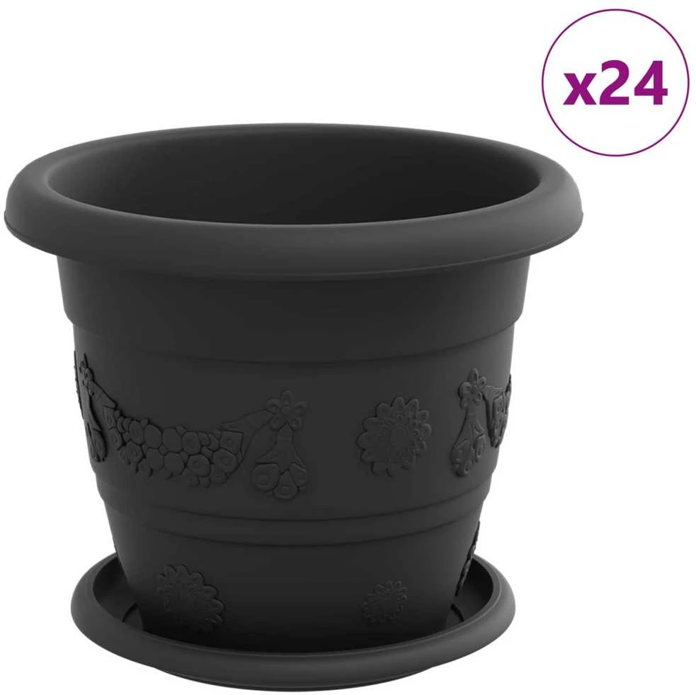 Augalų vazonai 24 vnt. Juoda Ø 22 x 18 cm Plastmasė