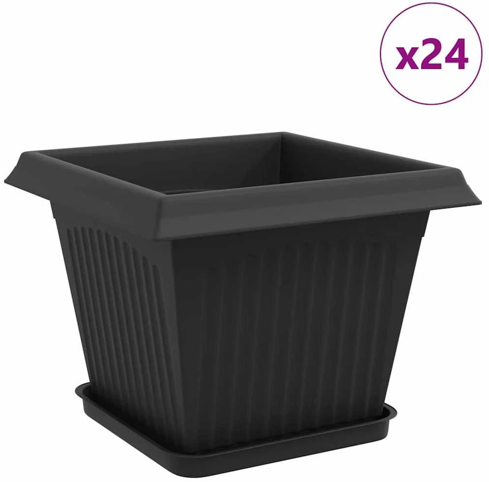 Augalų vazonai 24 vnt. Juoda Plastmasė