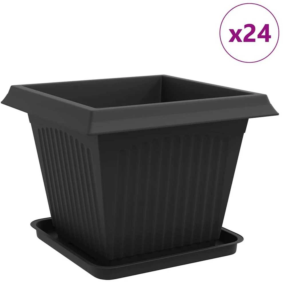 Augalų vazonai 24 vnt. Juoda Plastmasė