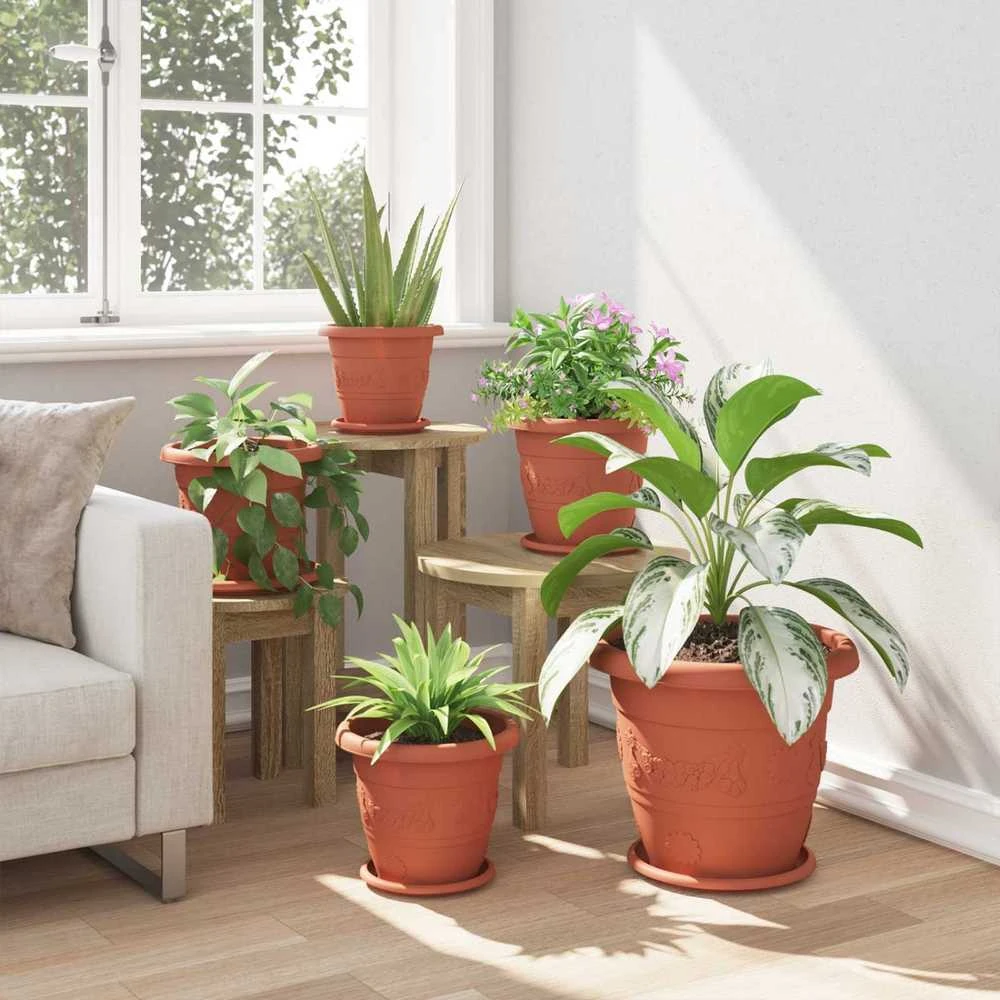 Augalų vazonai 24 vnt. Raudona plyta Ø 26 x 21.5 cm Plastmasė