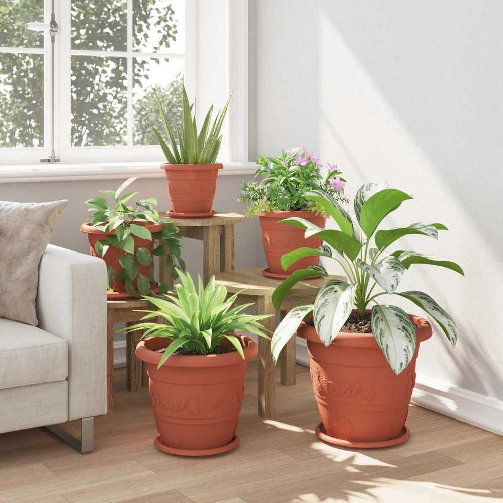 Augalų vazonai 24 vnt. Raudona plyta Ø 34 x 28 cm Plastmasė
