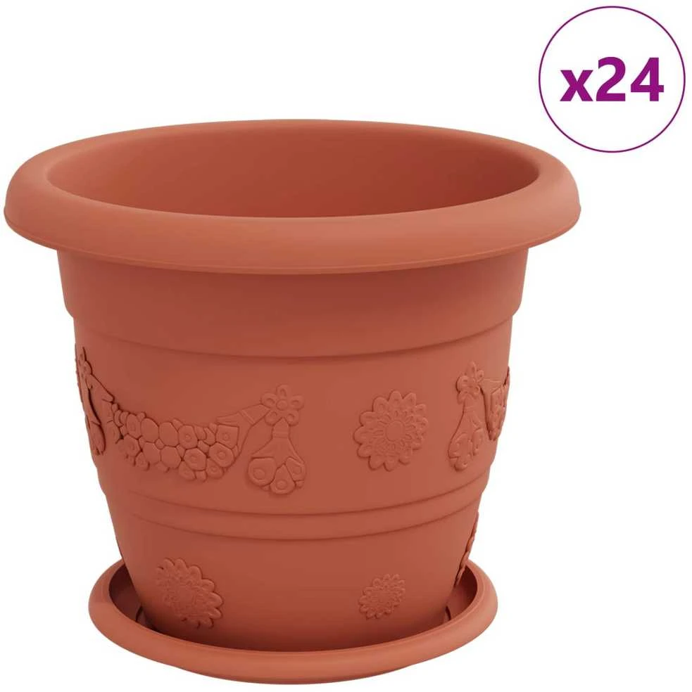 Augalų vazonai 24 vnt. Raudona plyta Ø 26 x 21.5 cm Plastmasė