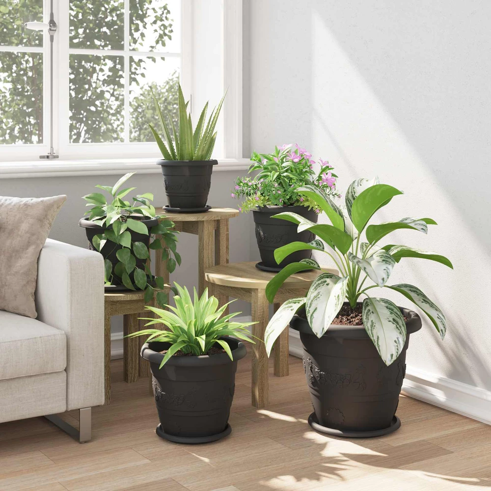 Augalų vazonai 24 vnt. Juoda Ø 30 x 25 cm Plastmasė