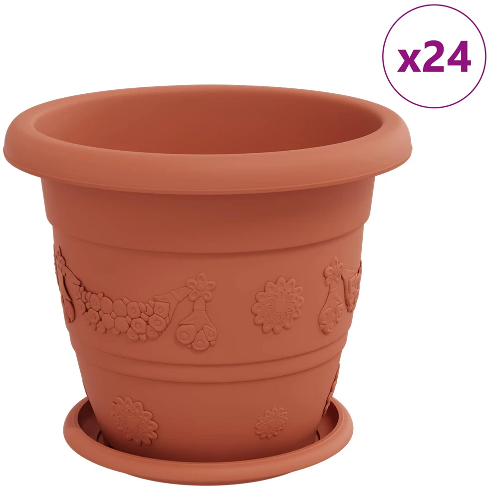 Augalų vazonai 24 vnt. Raudona plyta Ø 26 x 21.5 cm Plastmasė