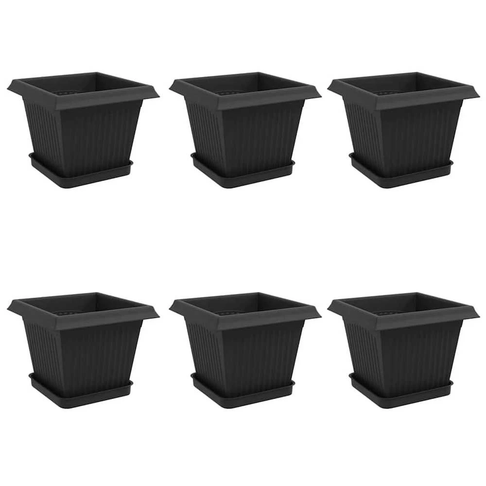 Augalų vazonai 6 vnt. Juoda Plastmasė
