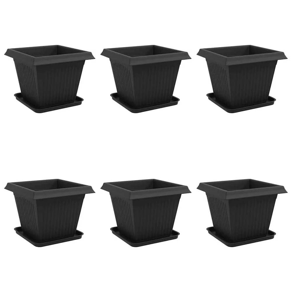 Augalų vazonai 6 vnt. Juoda Plastmasė