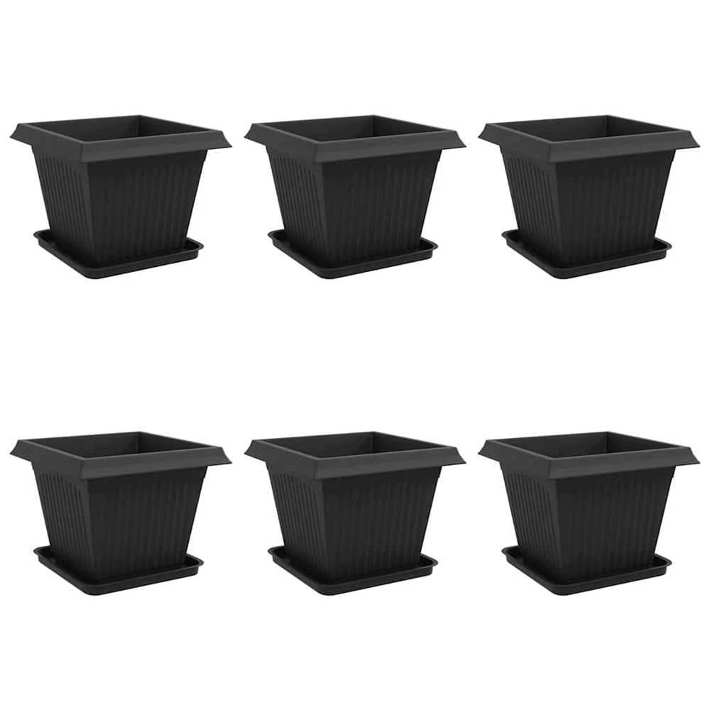 Augalų vazonai 6 vnt. Juoda Plastmasė