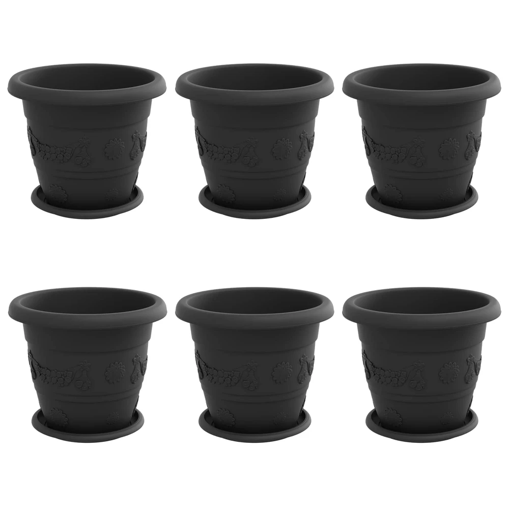 Augalų vazonai 6 vnt. Juoda Ø 26 x 21.5 cm Plastmasė