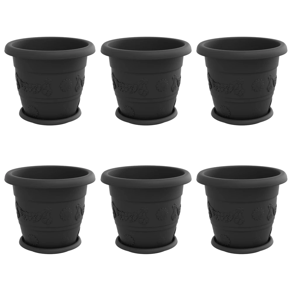 Augalų vazonai 6 vnt. Juoda Ø 30 x 25 cm Plastmasė