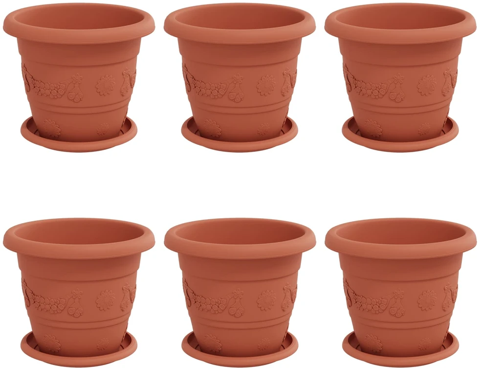 Augalų vazonai 6 vnt. Raudona plyta Ø 22 x 18 cm Plastmasė