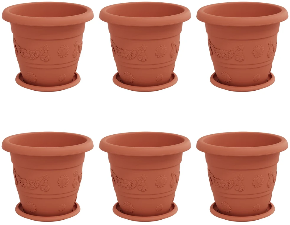 Augalų vazonai 6 vnt. Raudona plyta Ø 26 x 21.5 cm Plastmasė