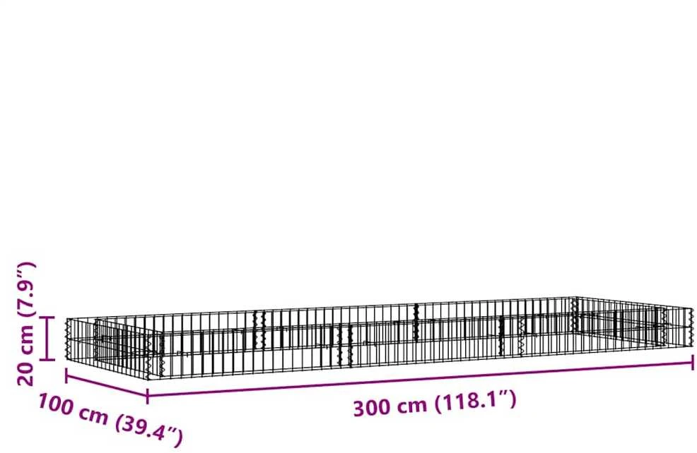 Aukštas gabiono lovelis, 300x100x20cm, galvanizuotas plienas