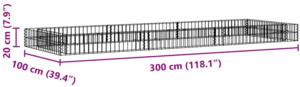 Aukštas gabiono lovelis, 300x100x20cm, galvanizuotas plienas