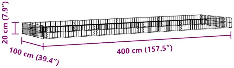 Aukštas gabiono lovelis, 400x100x20cm, galvanizuotas plienas