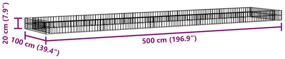 Aukštas gabiono lovelis, 500x100x20cm, galvanizuotas plienas