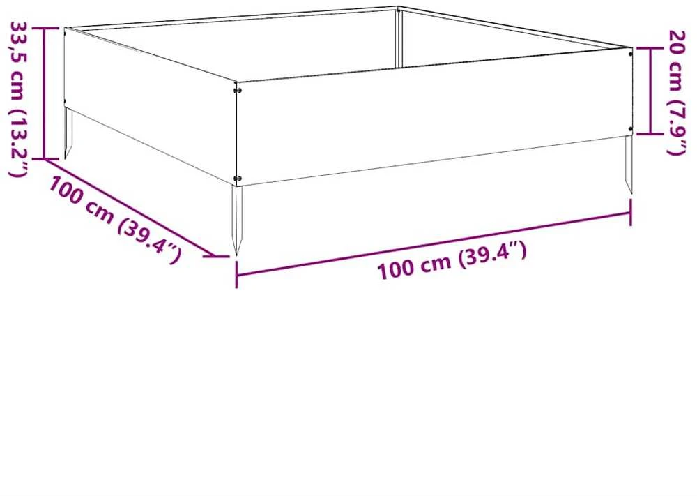 Aukštas sodo lovelis, 100x100x33,5cm, galvanizuotas plienas