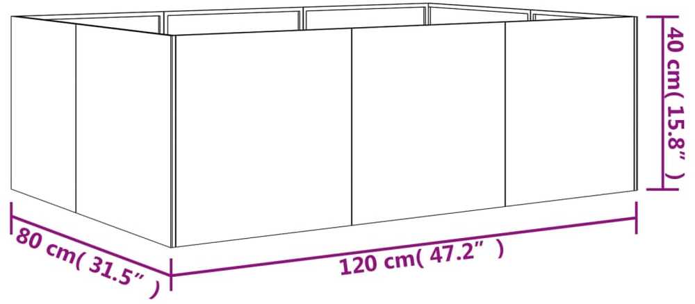 Aukštas sodo lovelis, 120x80x40cm, Corten plienas