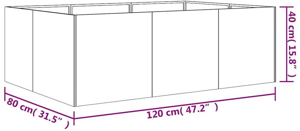 Aukštas sodo lovelis, 120x80x40cm, Corten plienas