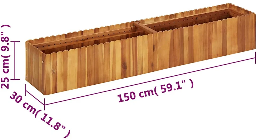 Aukštas sodo lovelis, 150x30x25 cm, akacijos medienos masyvas