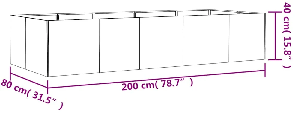 Aukštas sodo lovelis, 200x80x40cm, Corten plienas