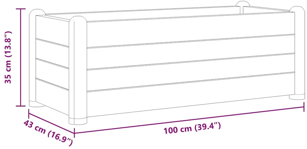 Aukštas sodo lovelis, akmens pilkos spalvos, 100x43x35cm, PP